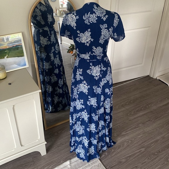 Lulus Heart of Marigold Navy Blue Floral Print Wrap Maxi Dress - Picture 11 of 16